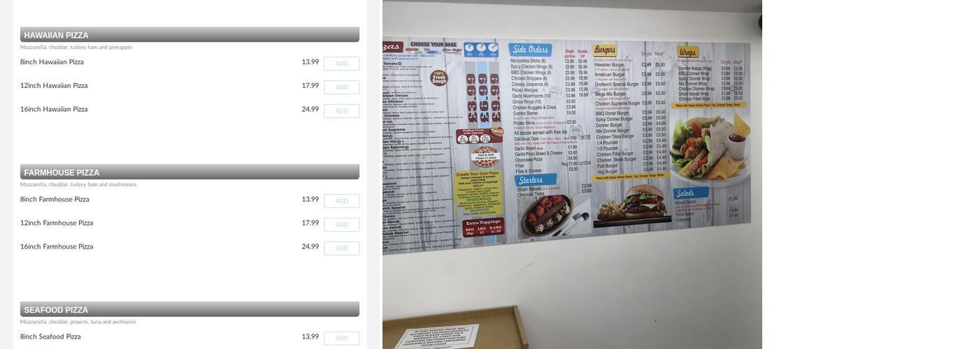 Droitwich Pizza's & Milkshakes Menu