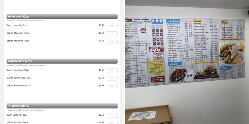 Droitwich Pizza's & Milkshakes Menu