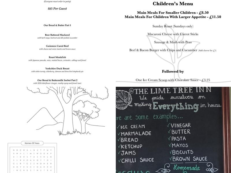 The Lime Tree Inn Menu
