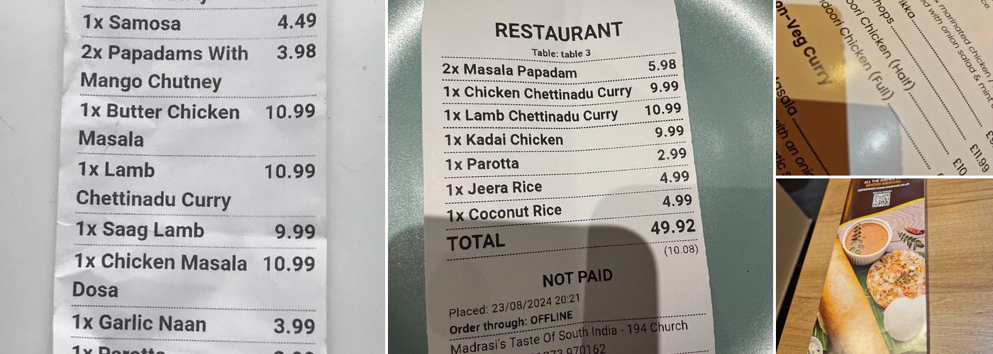 MADRASI'S Taste of South India Menu