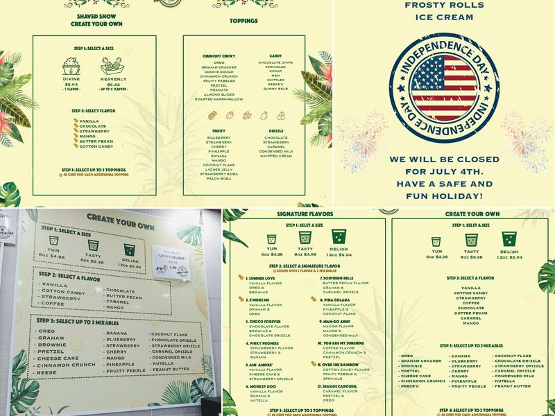 Frosty Rolls Cafe Menu