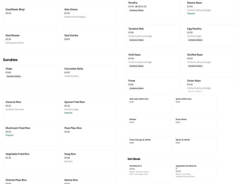 Woodhouse Tandoori Menu