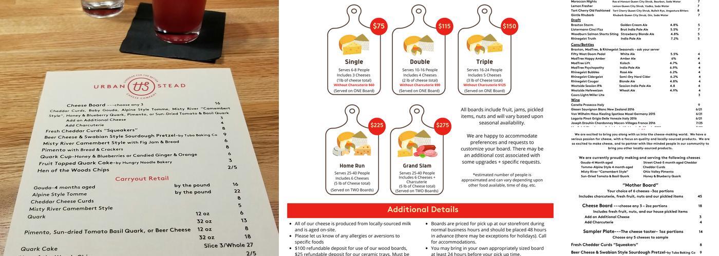 Urban Stead Cheese Menu