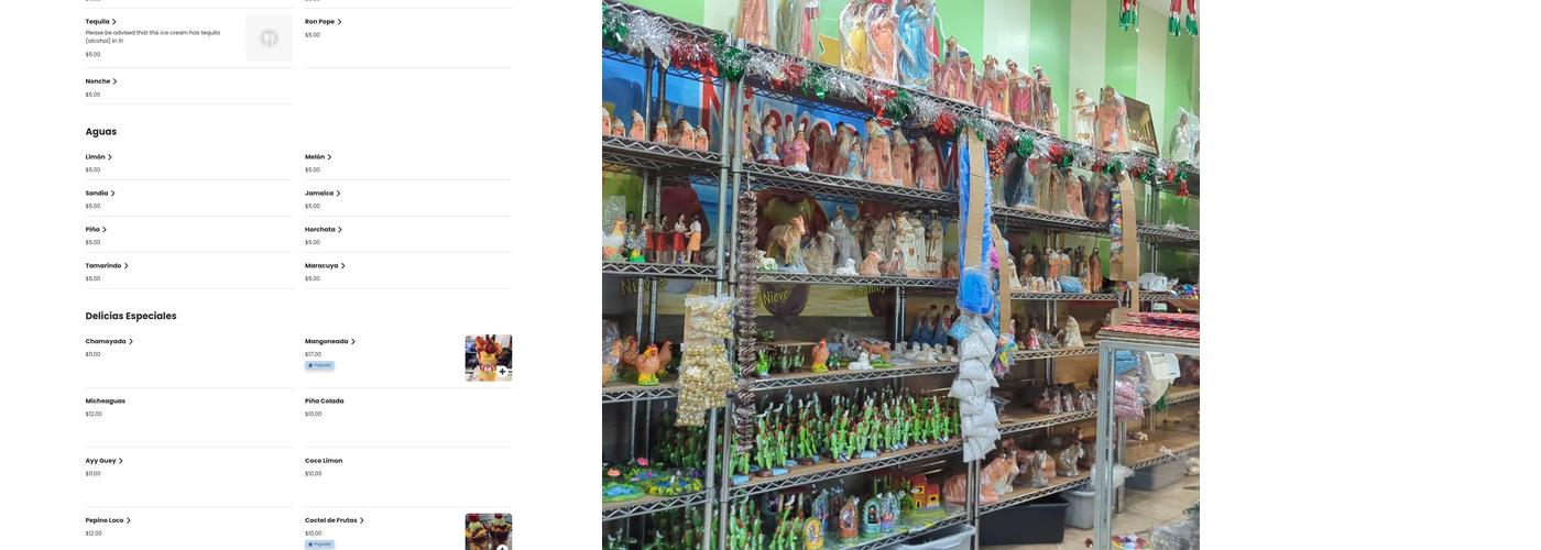 Nieves Tia Mimi Menu