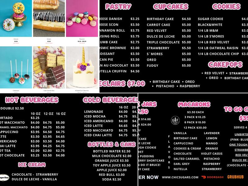 Chic Sugars Menu