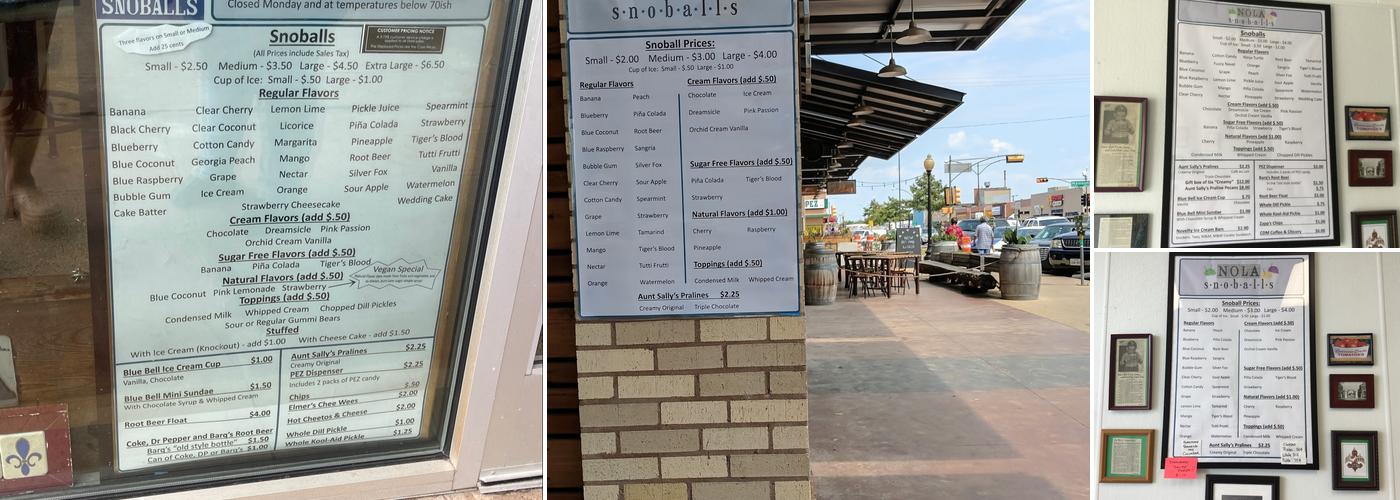 NOLA snoballs Menu