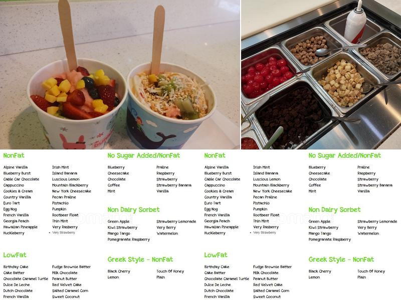 White Cap Frozen Yogurt Menu