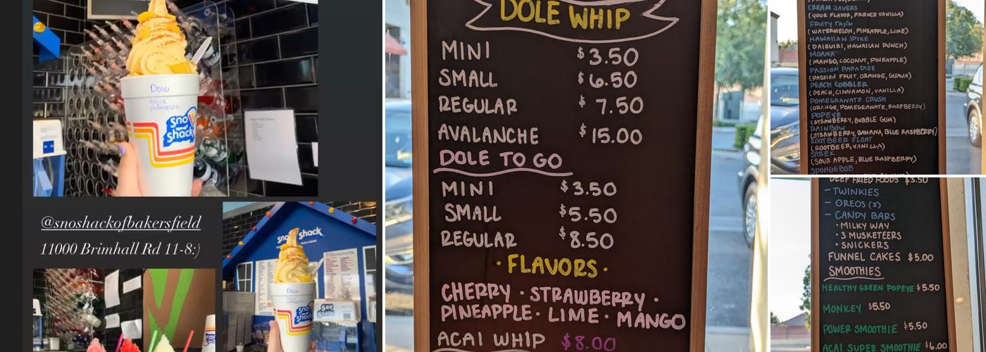 Sno Shack, Southern Valley Menu