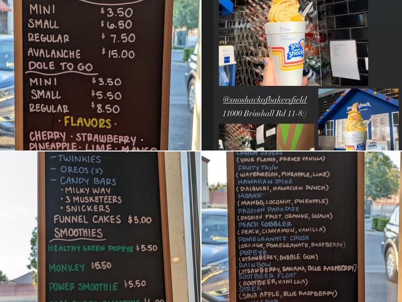 Sno Shack, Southern Valley Menu