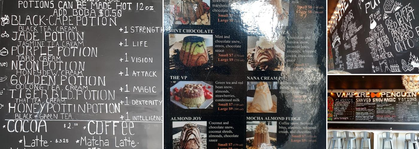 Vampire Penguin Shaved Snow and Desserts Menu