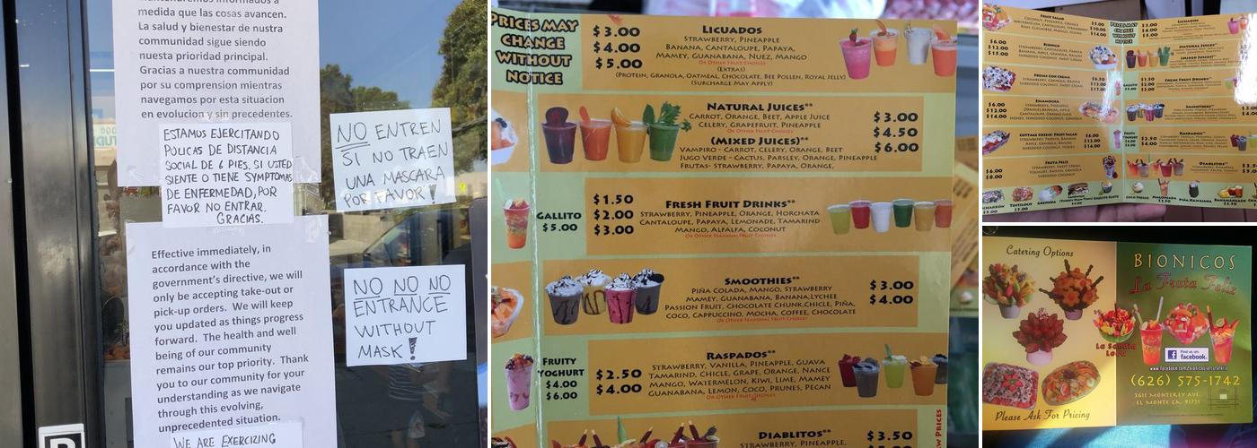 La Fruta Feliz Menu