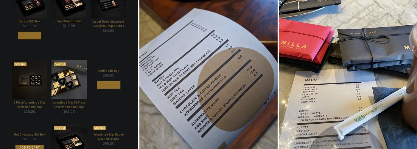 Milla Chocolates Menu