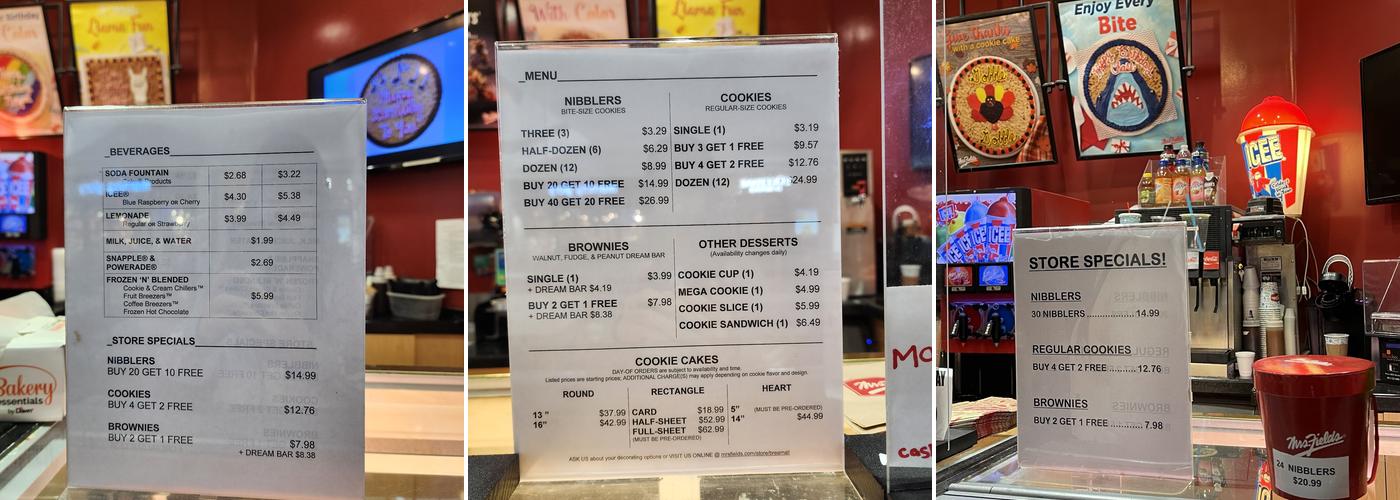 Mrs. Fields Menu
