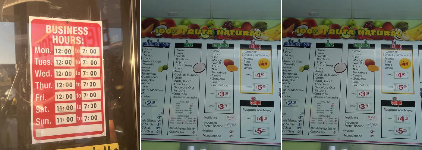 Paletas y Nieves Limon Menu