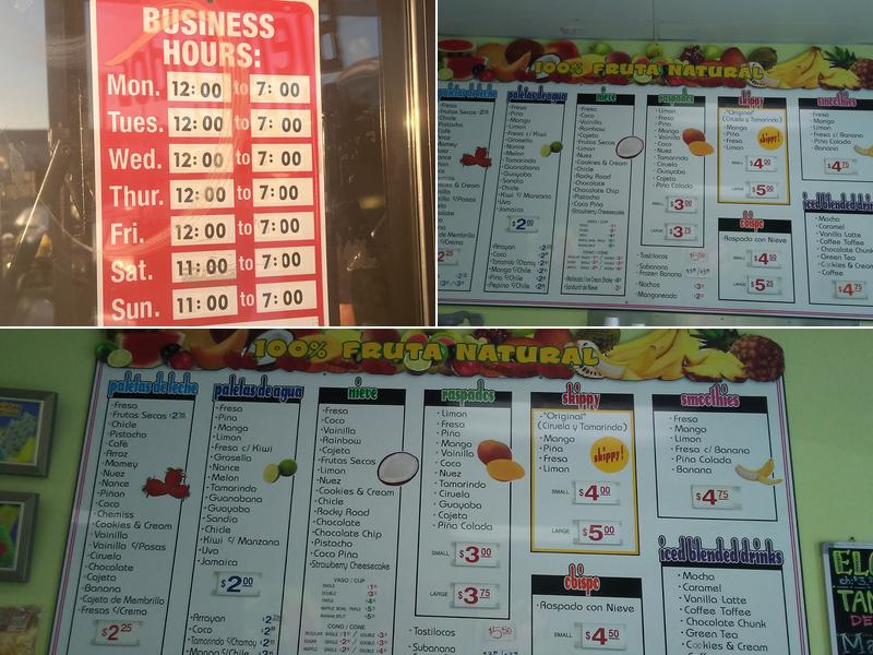 Paletas y Nieves Limon Menu