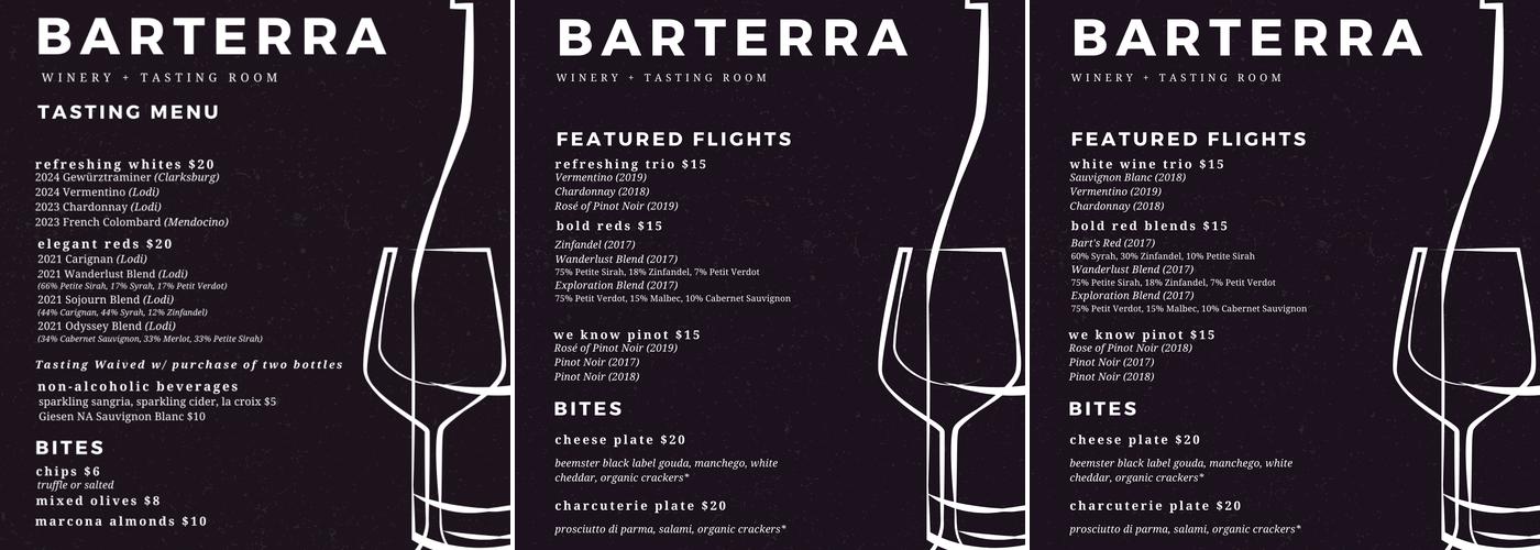 Barterra Winery Menu