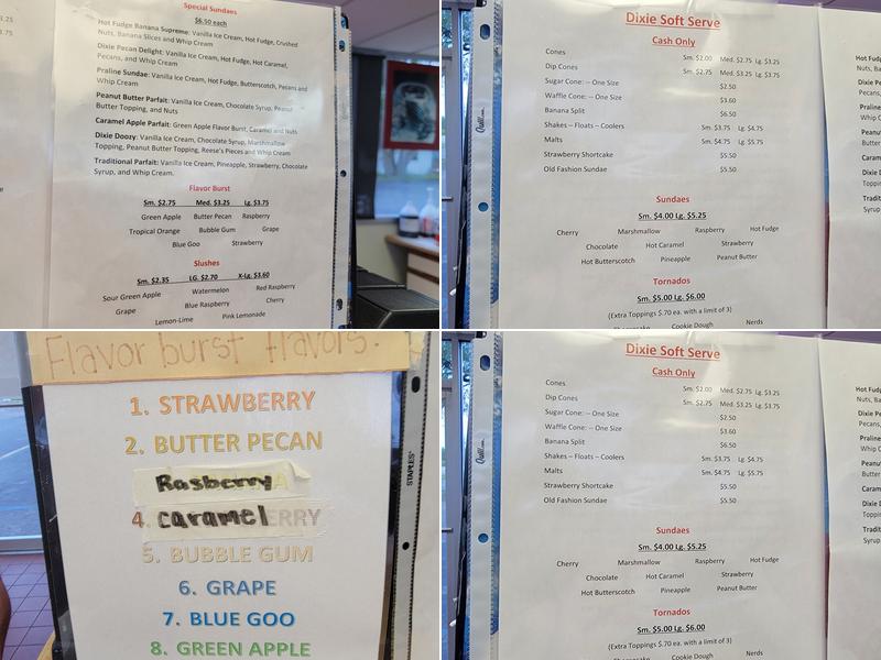 Dixie Soft Serve Menu
