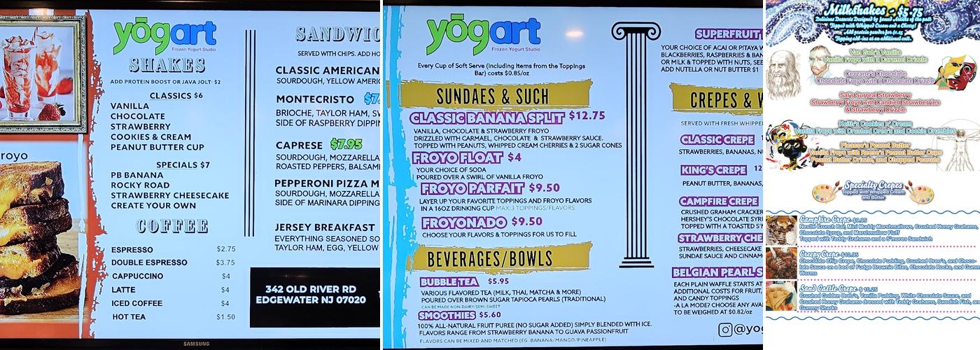 Yogart Frozen Yogurt Studio Edgewater NJ Menu