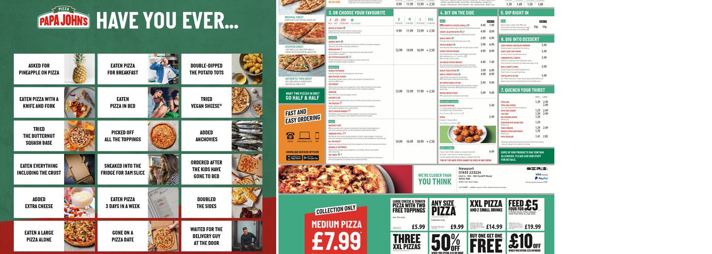 Papa Johns Pizza Menu