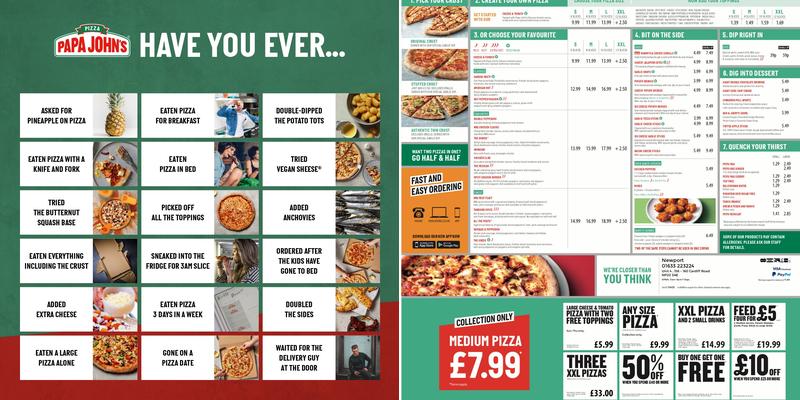 Papa Johns Pizza Menu