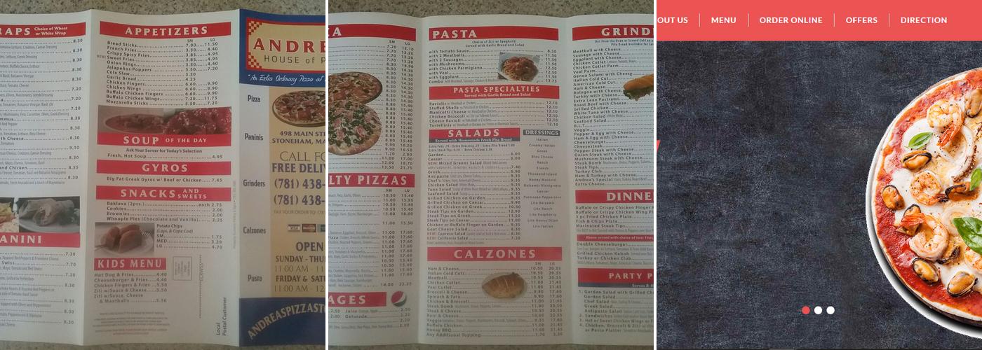 Andrea's Pizza Stoneham Menu