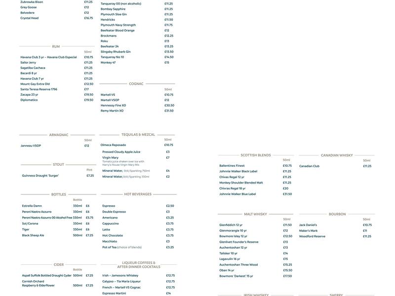 Harry's Bar & Dining Room Menu