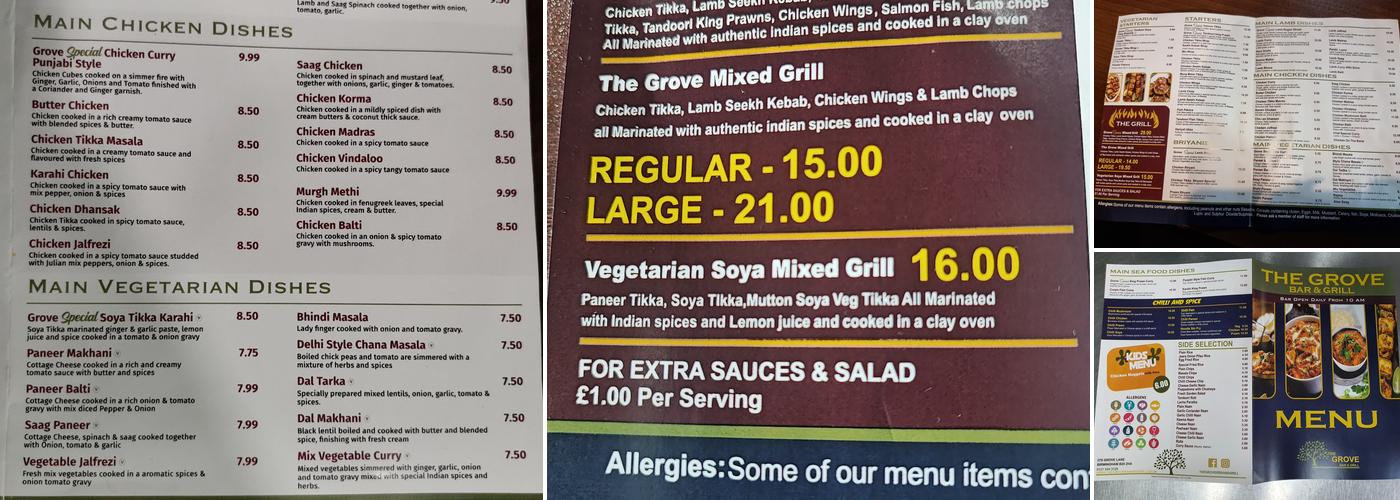 The Grove Bar & Restaurant Menu