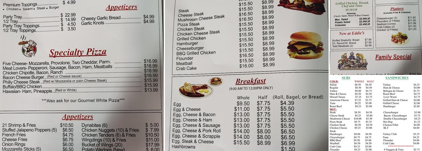 Eddie's Corner Menu