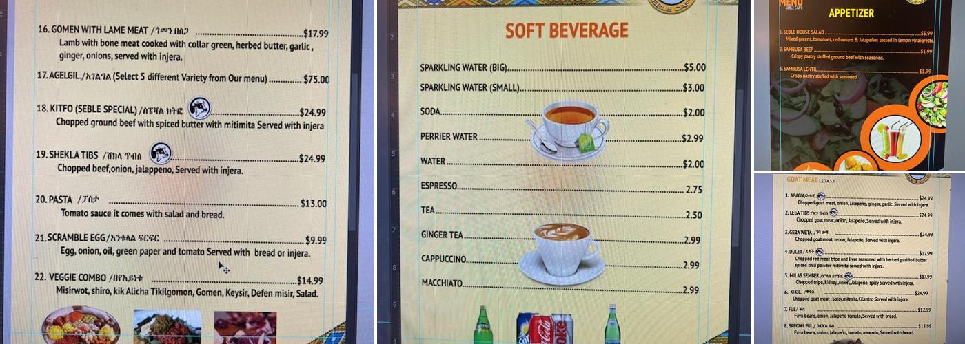 Seble Market and Cafe Menu