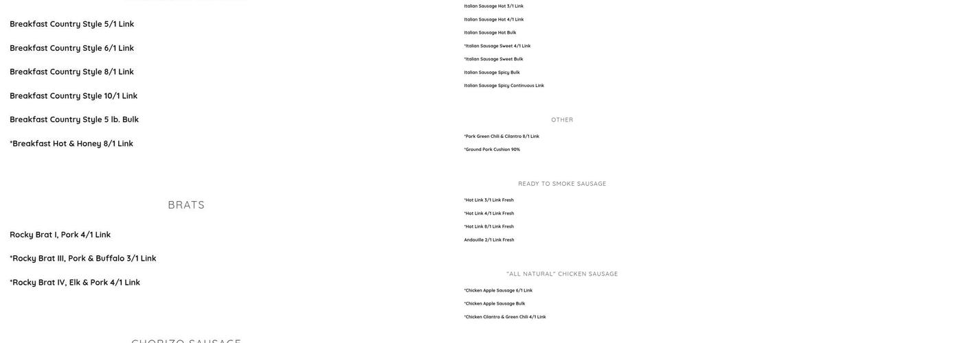 Old Style Sausage Menu