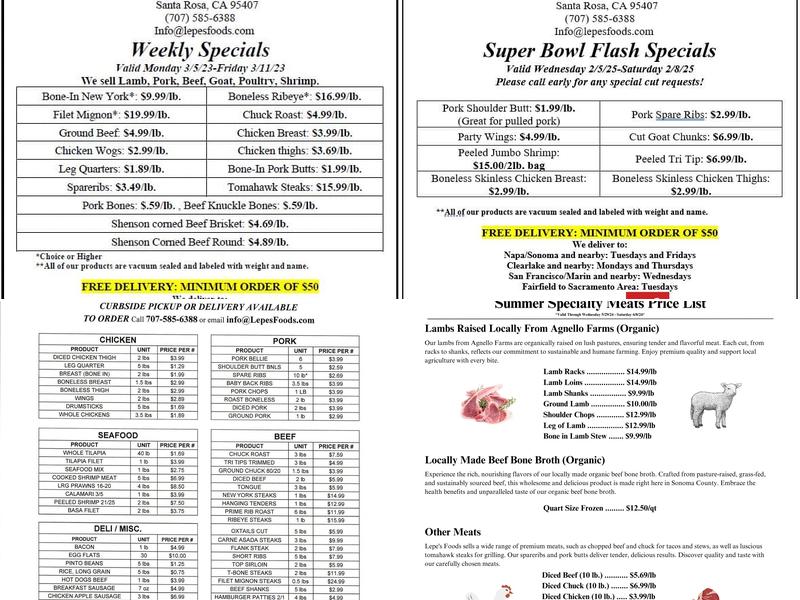 Lepe's Meat Co Menu