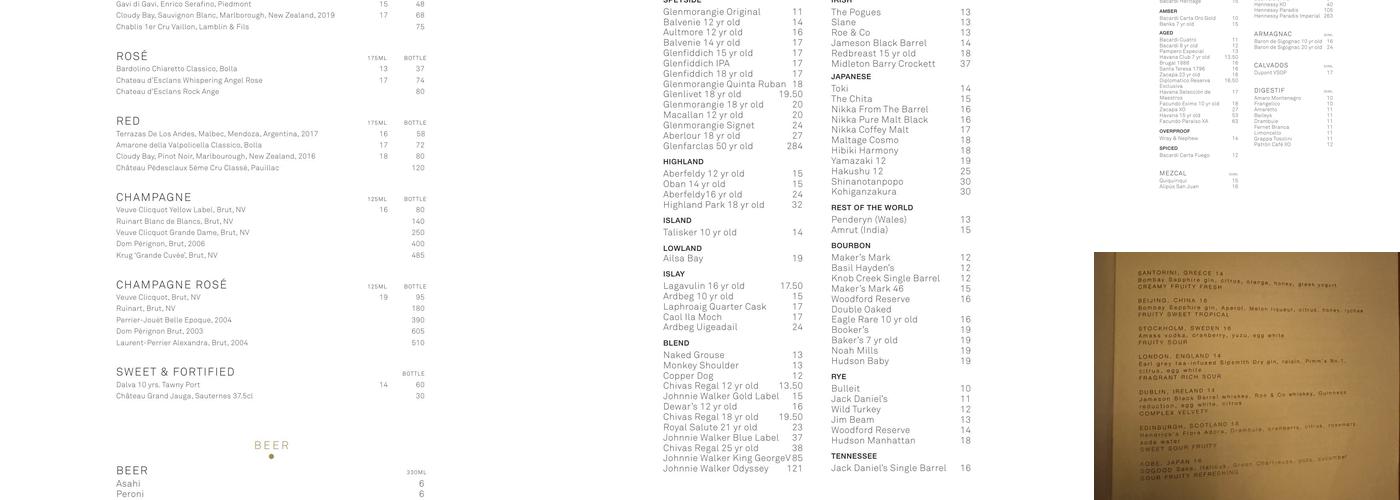 Blind Spot London Menu