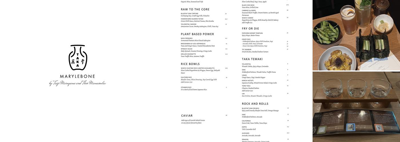 Taka Marylebone Menu