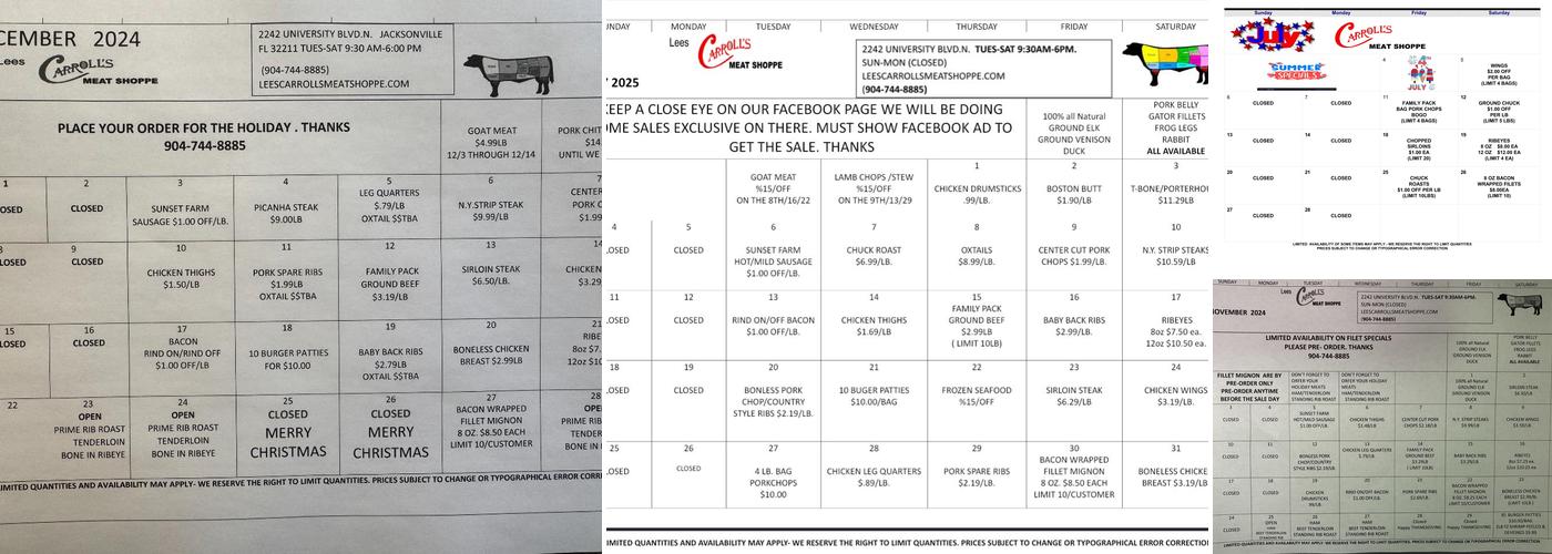 Lee's Carroll's Meat Shoppe Menu