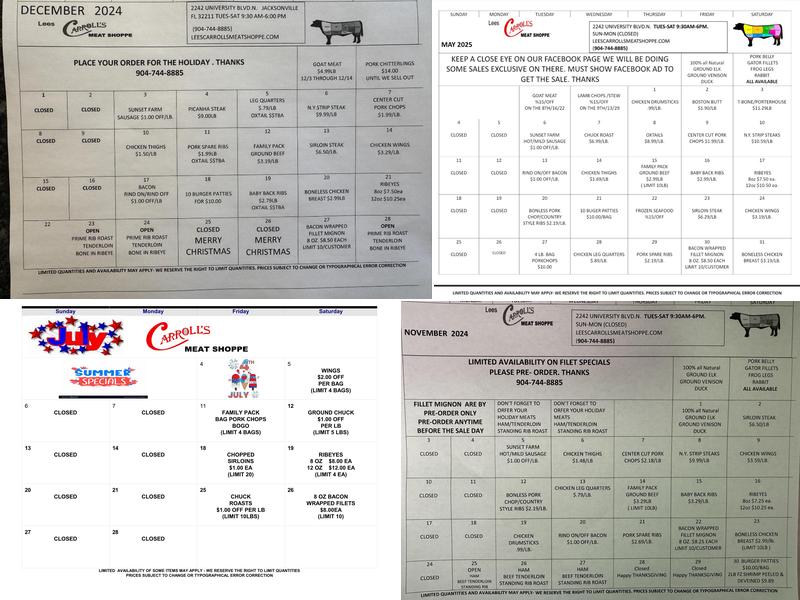 Lee's Carroll's Meat Shoppe Menu
