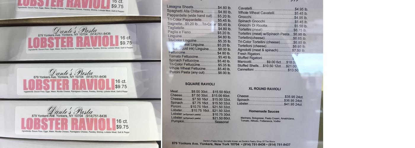 Dante's Pasta Shop Menu