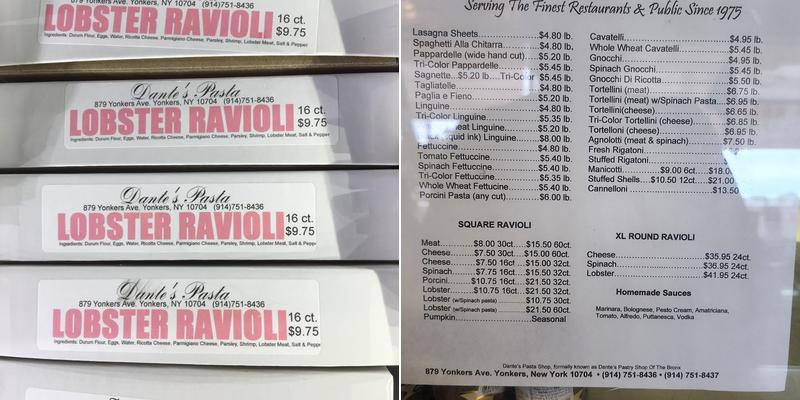 Dante's Pasta Shop Menu