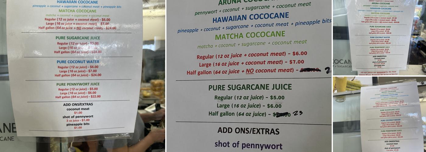 Cococane Menu