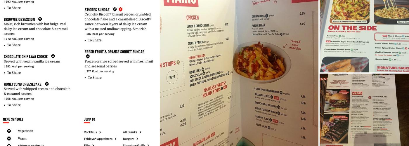 TGI Fridays - Meadowhall Menu