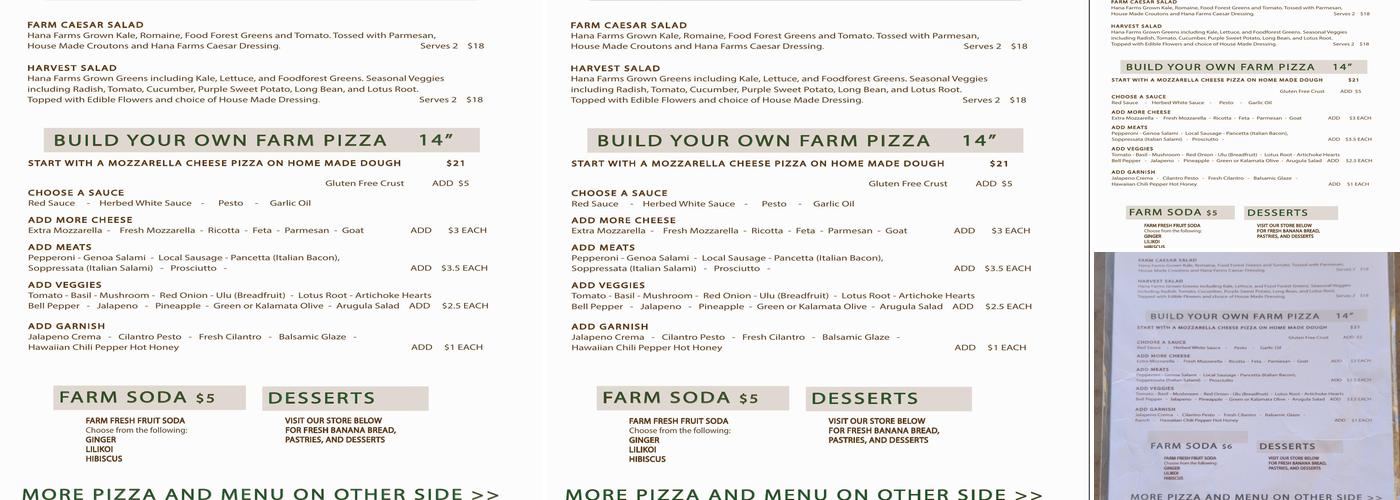 Hāna Farms Roadside Stand, Pizza Oven and Bakery Menu