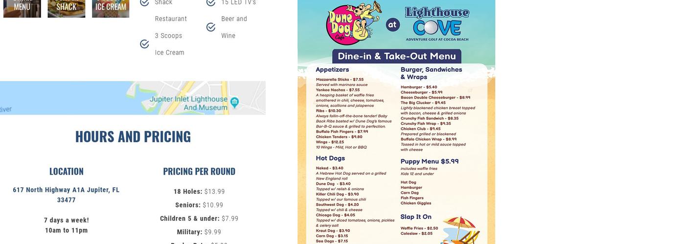 Lighthouse Cove Mini Golf Menu