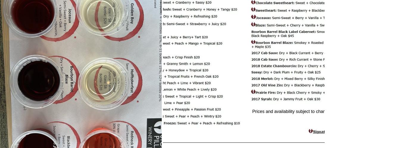 Stone Pillar Vineyard & Winery Menu