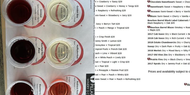 Stone Pillar Vineyard & Winery Menu