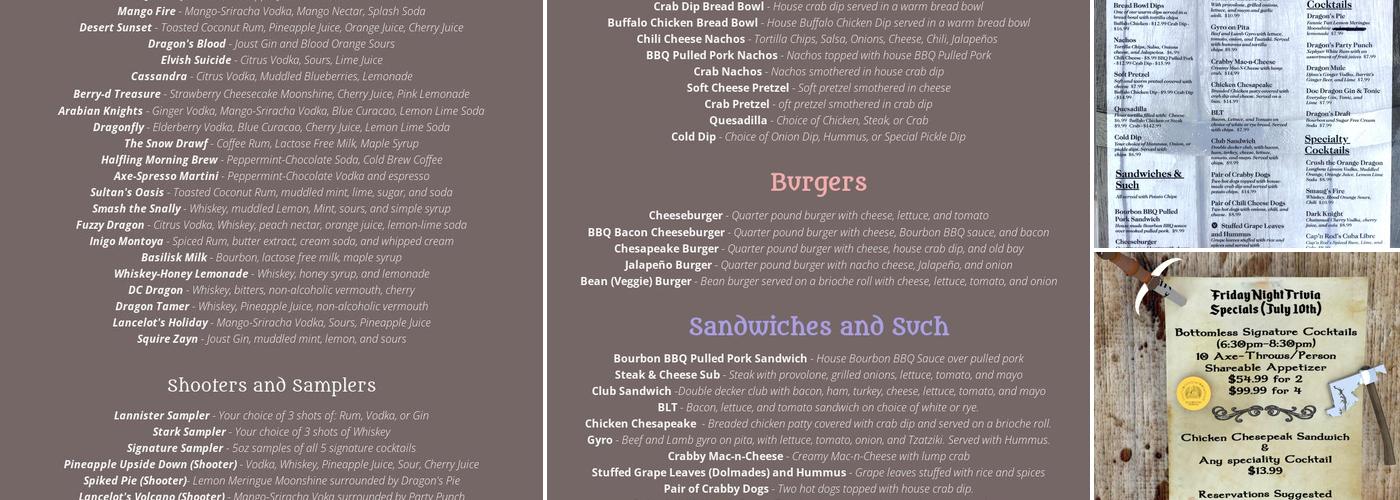 Dragon Distillery Menu