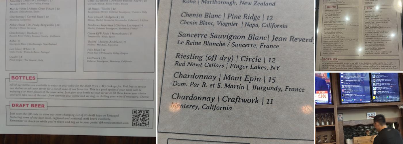 Knowles Station Wine & Co Menu