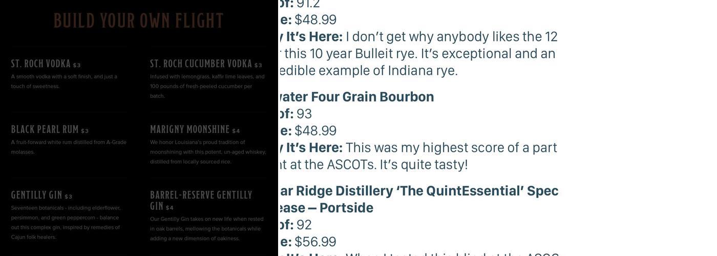 Seven Three Distilling Co. Menu
