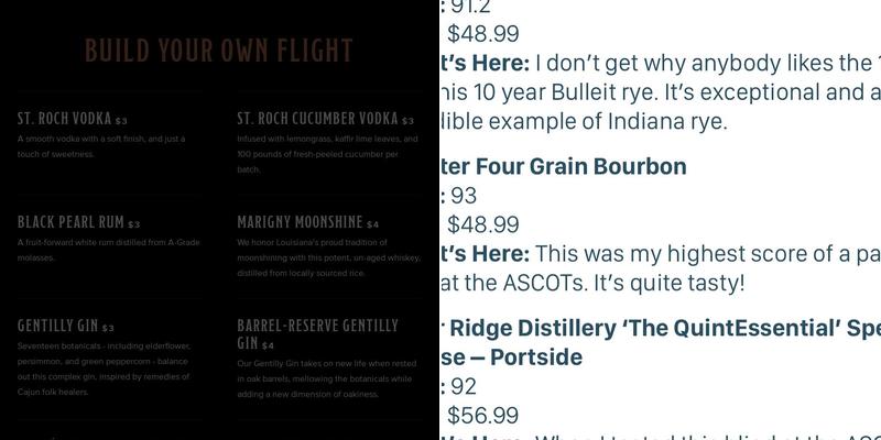 Seven Three Distilling Co. Menu