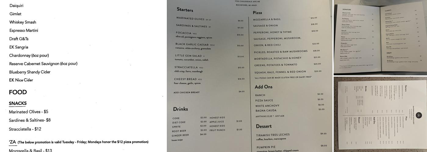 Eastern Kille Distillery Menu