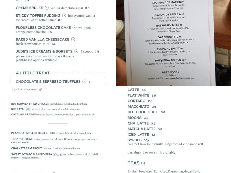 Coppa Club, Putney Menu