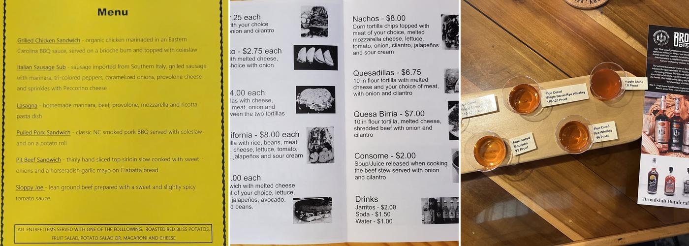 Broadslab Distillery LLC Menu